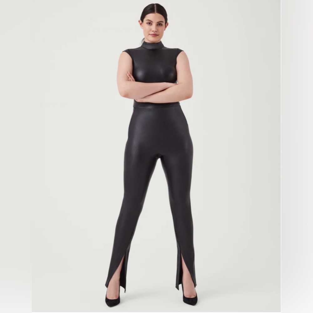 SPANX faux leather front slit pants. Worn once. Size small.